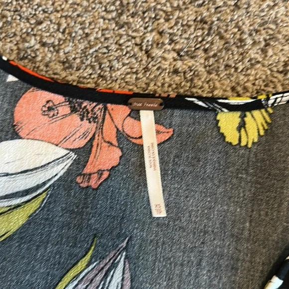 Free People Black Floral Plunging V Neckline tunic top or mini dress - Picture 6 of 8